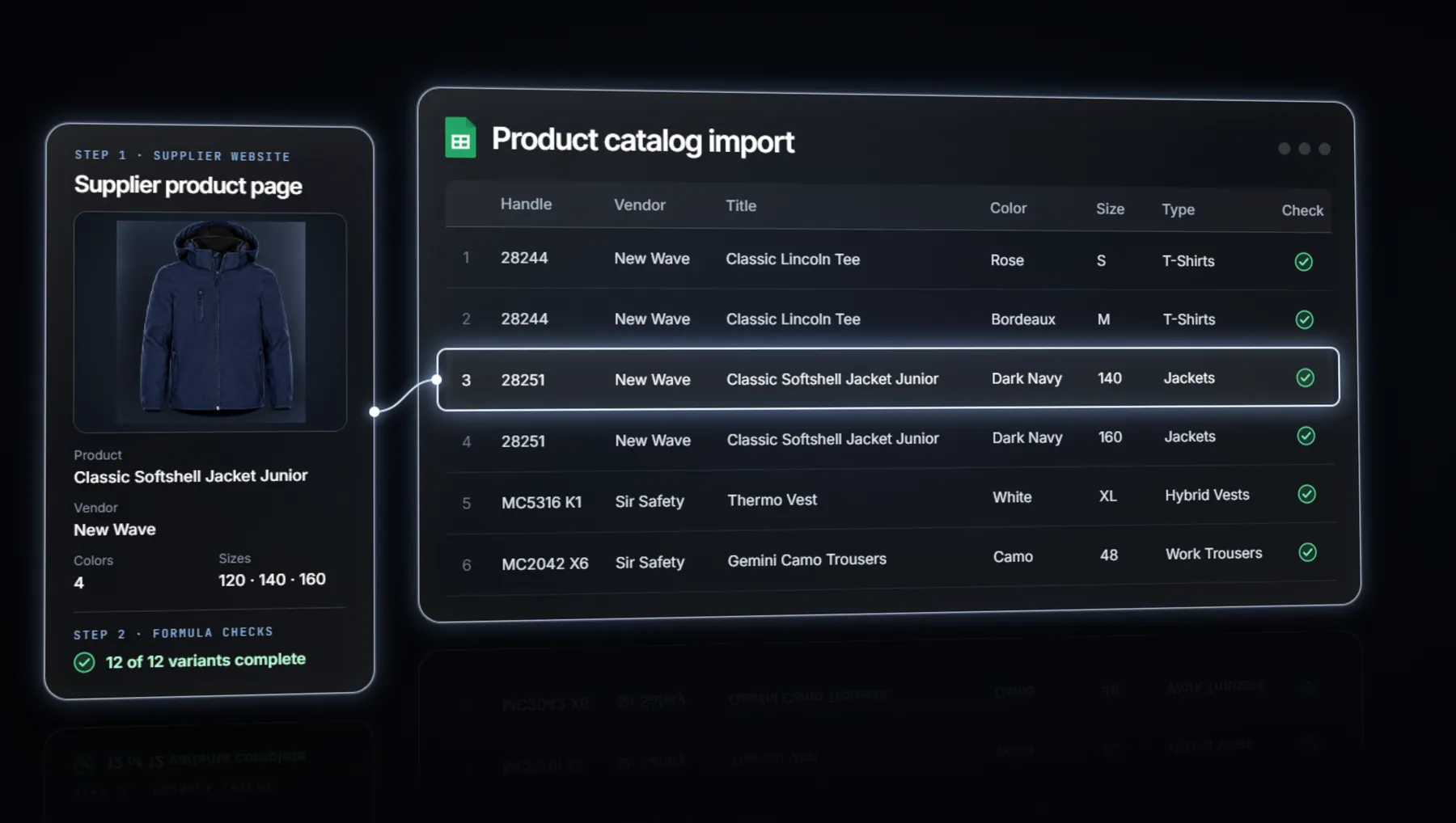 Supplier pages collected into an import-ready catalog
